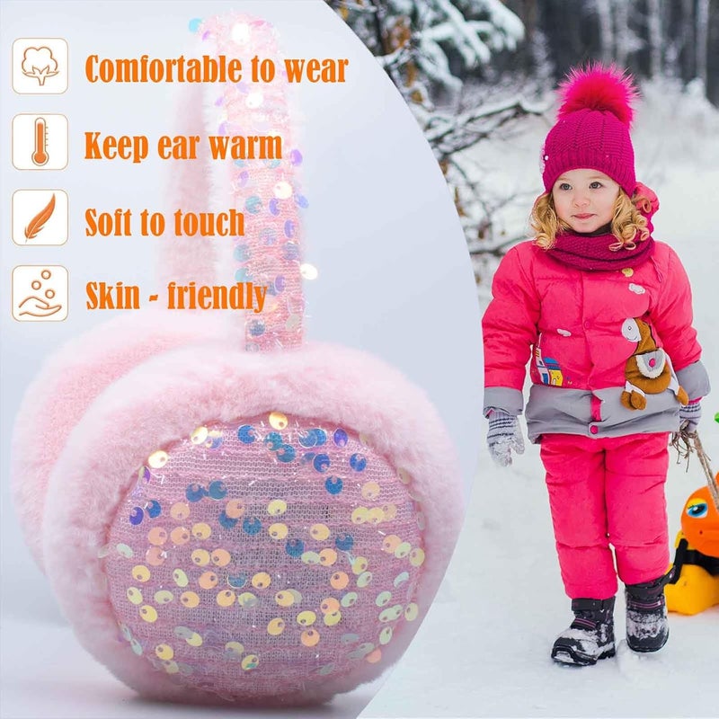 FYBW Ear Muffs Gloves Set for Kids, Winter Adjustable Sequins Warm Earmuffs for Kids Outdoor Cold Weather - Image 3